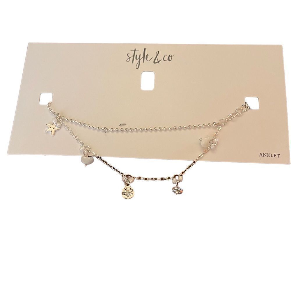 NWT Style and Co silver tone anklet with sea dollar and star fish charms